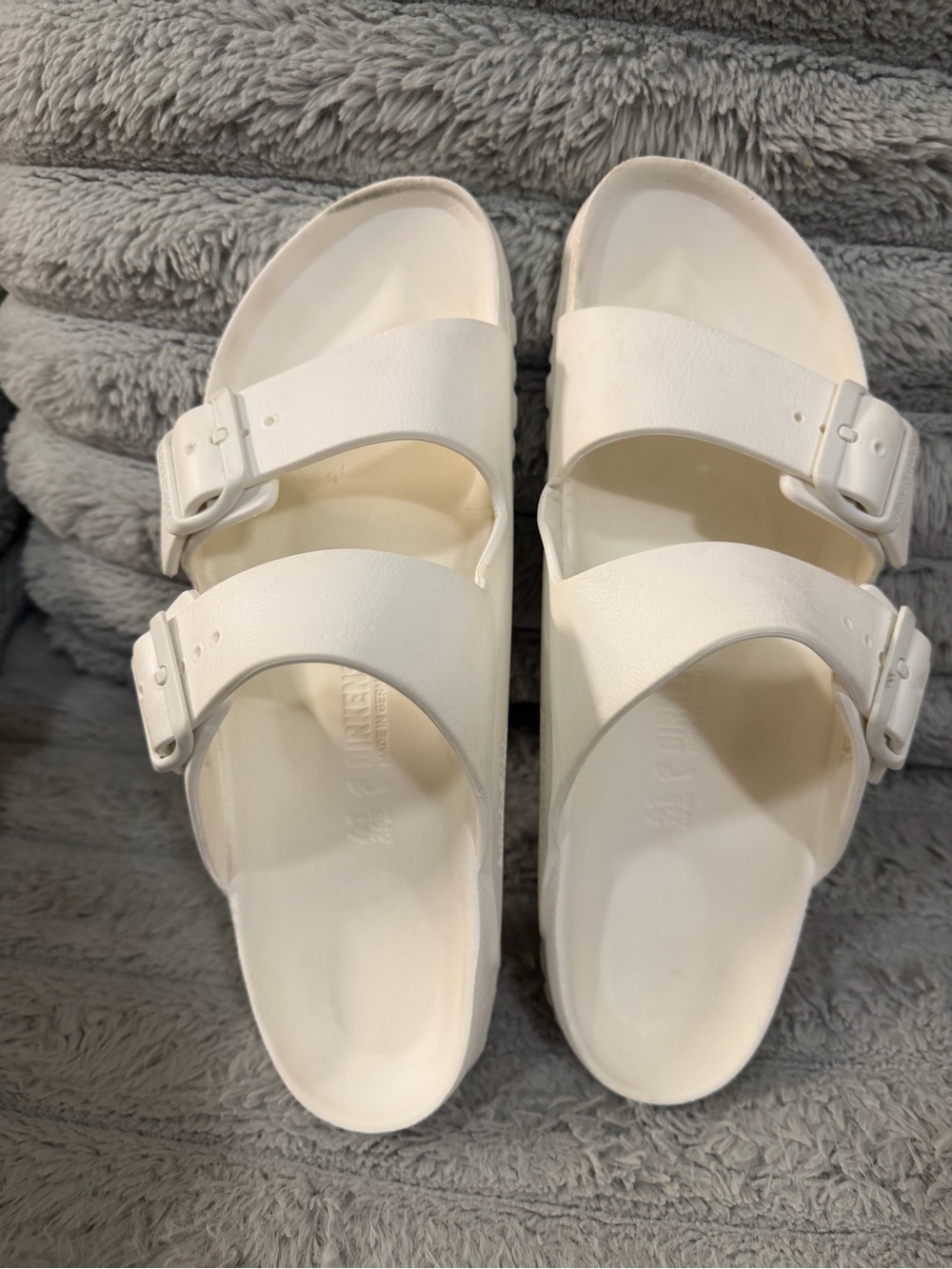 Birkenstock White Two-Strap Slide Sandals with Adjustable Buckles
